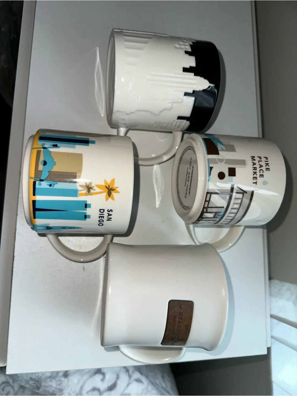 Starbucks White Ceramic Mugs with City Designs - San Diego & Pike Place Market